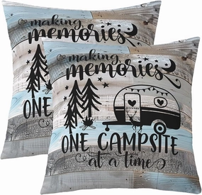 Erosebridal Boys Happy Camping Throw Pillow Covers 22x22 Inch Set of 2,Rv Camper Pillow Covers Western Vintage Old Barn Door Cushion Covers,Rustic Farmhouse Decorative Square Pillow Cases,Brown Blue
