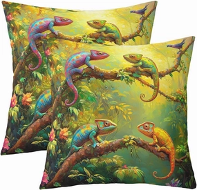 Erosebridal Chameleon Throw Pillow Covers 24x24 Inch Set of 2 3D Wild Animal Pillow Covers Western Rustic Farmstyle Nature Floral Print Pillow Inserts Not Included Wildlife Chameleon Cushion Cases