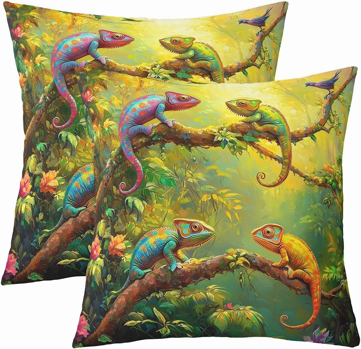 Erosebridal Chameleon Throw Pillow Covers 24x24 Inch Set of 2 3D Wild Animal Pillow Covers Western Rustic Farmstyle Nature Floral Print Pillow Inserts Not Included Wildlife Chameleon Cushion Cases