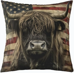 Erosebridal Grey Highland Cattle 24x24 Inch Pillow Cover,Funny Cow Bull Cushion Cover,American Flag Throw Pillow Cover,Woodland Wildlife Animal Decorative Pillow Cover for Sofa Couch,Room Decor