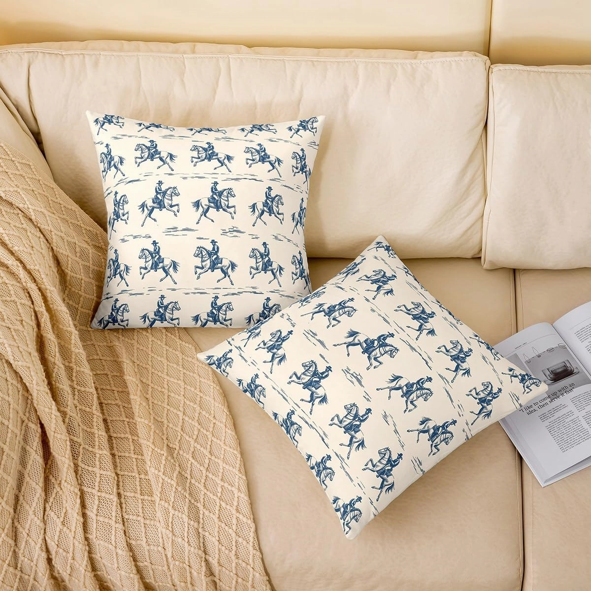 Erosebridal Horse Race Decorative Pillowcase 22x22 Inch Racing Rustic Cushion Cover for Kids Boys Men Gaming Sports Western Cowboy Blue Yellow Cushion Case Soft Throw Pillow Cover