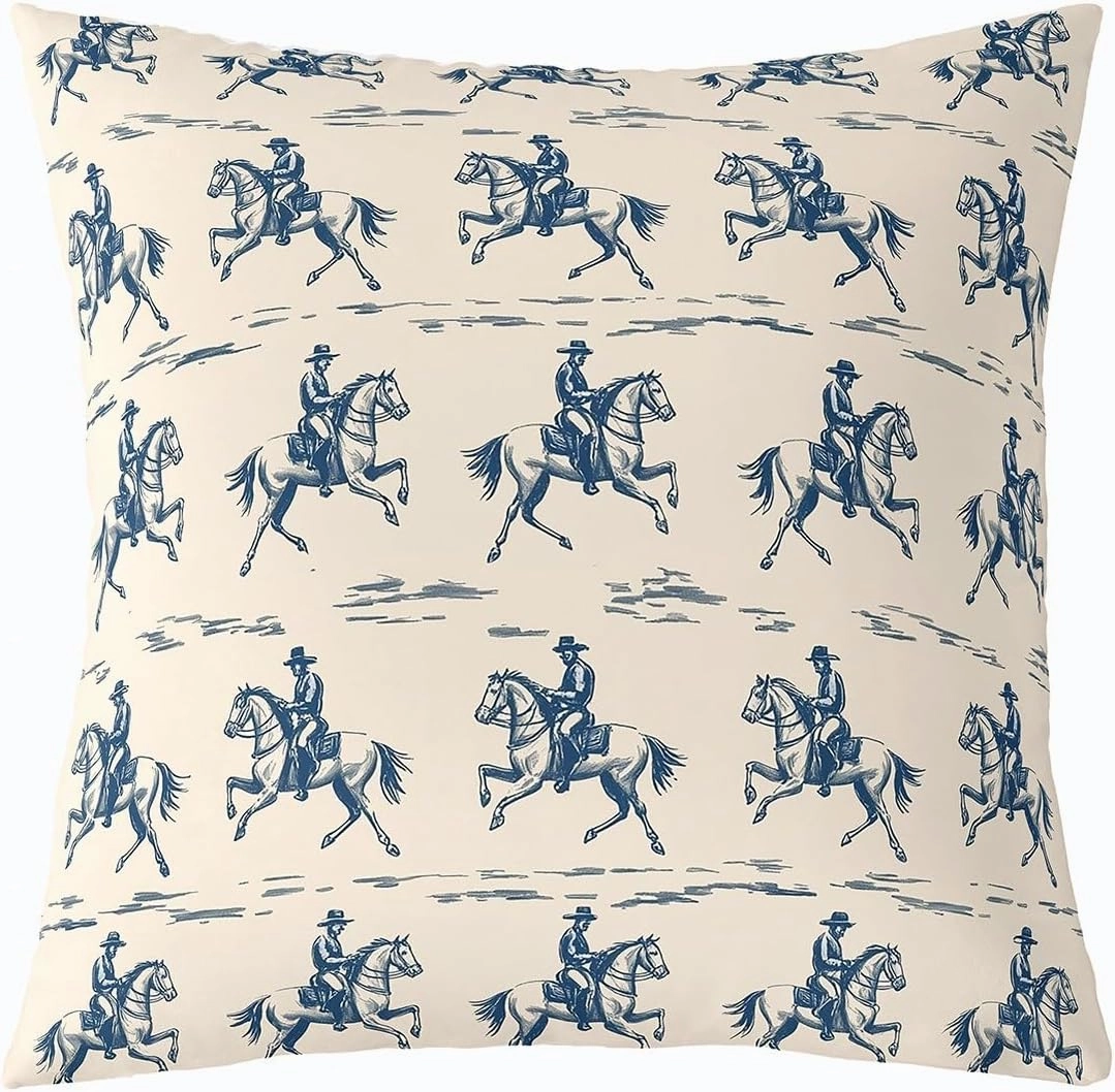 Erosebridal Horse Race Decorative Pillowcase 22x22 Inch Racing Rustic Cushion Cover for Kids Boys Men Gaming Sports Western Cowboy Blue Yellow Cushion Case Soft Throw Pillow Cover