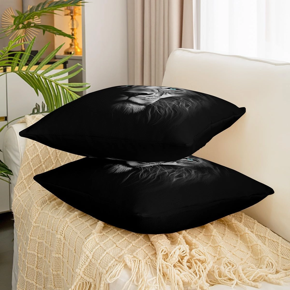 Erosebridal Lion Cushion Cases 24x24 Inch Set of 2,Western Animals Pillow Covers for Kids Big Cat Wildlife Throw Pillow Covers,Safari Wild Animals Pillow Inserts Not Included Room Decor,Black Grey