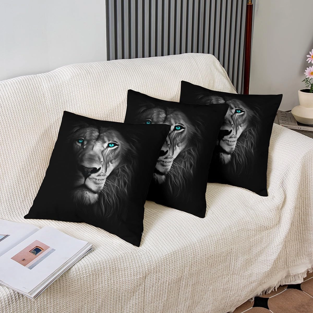 Erosebridal Lion Cushion Cases 24x24 Inch Set of 2,Western Animals Pillow Covers for Kids Big Cat Wildlife Throw Pillow Covers,Safari Wild Animals Pillow Inserts Not Included Room Decor,Black Grey