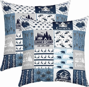 Erosebridal Rustic Modern Farmhouse Pillow Covers, Camper Throw Pillow Covers Happy Camping Car Cushion Covers for Outdoors Chair, Polar Bear Deer Animal Decorative Square Pillow Cases 18x18 Set of 2