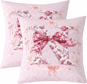 Erosebridal Teen Girl Coquette Bow Pillow Covers Set of 2 Fantasy Pink Initial Bow Throw Pillow Covers Monogram N Room Decor with Chic Floral Girly Rose Flower Bowknot Cushion Cases,22x22 Inch(N)