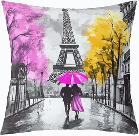 Erosebridal Valentine's Day Set of 4 Throw Pillow Covers 16x16 Inch, Couple Walking Pillow Covers, Romantic Eiffel Tower Cushion Covers, Cityscape Street Decorative Pillow Covers
