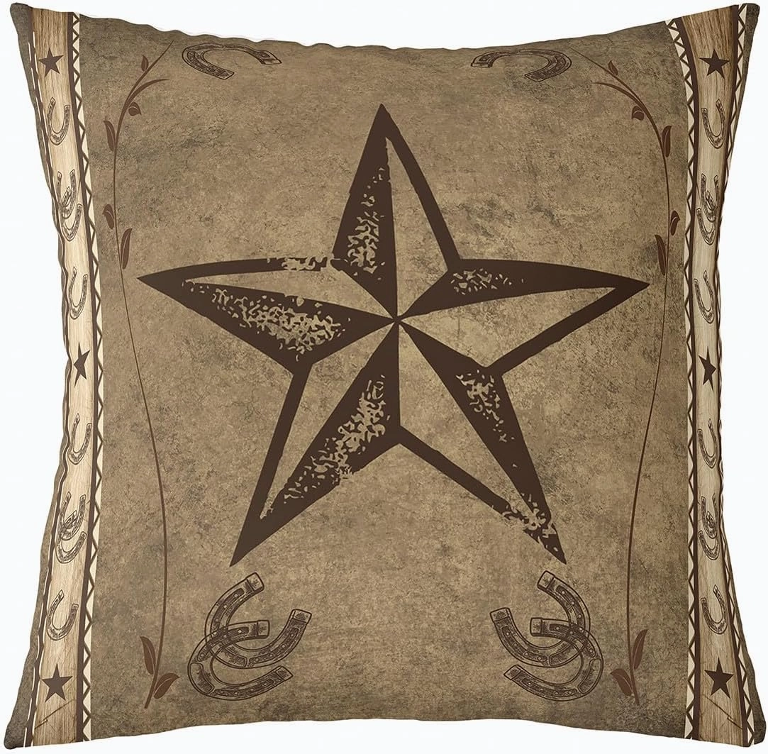 Erosebridal Western Texas Star Throw Pillow Cover 18x18 Inch,Rustic Farmhouse Pillow Cover,Horseshoe Cowboy Cushion Case,Retro Cabin Southwestern Decorative Square Pillow Case,Taupe