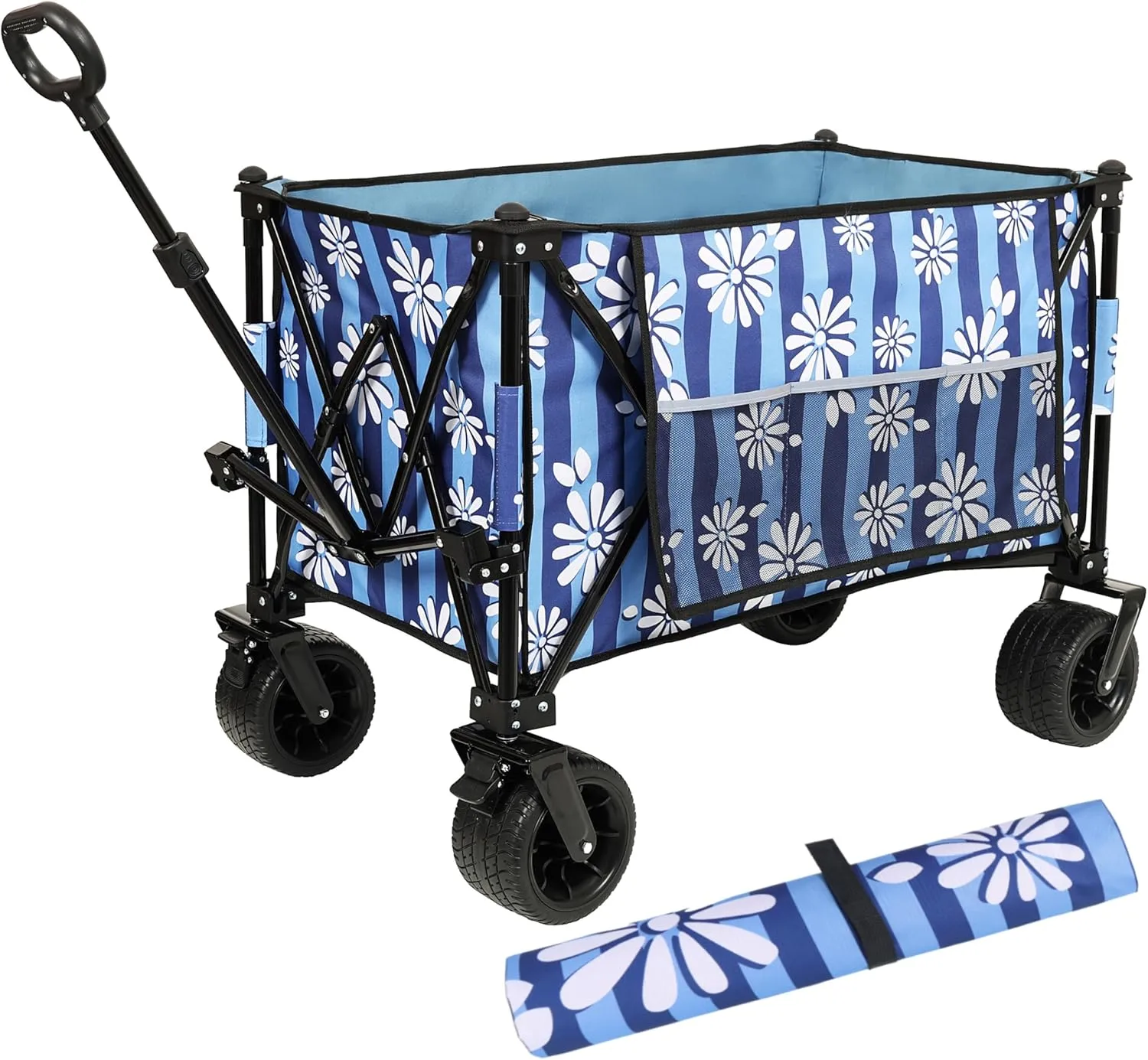 ESPIDOO Heavy-Duty 480lbs Folding Wagon Cart: 150L Large Capacity All-Terrain Utility Cart with Bonus Picnic Mat - Adjustable Handle & Locking Wheels for Camping Garden & Beach - Steel Frame & 600D Ox