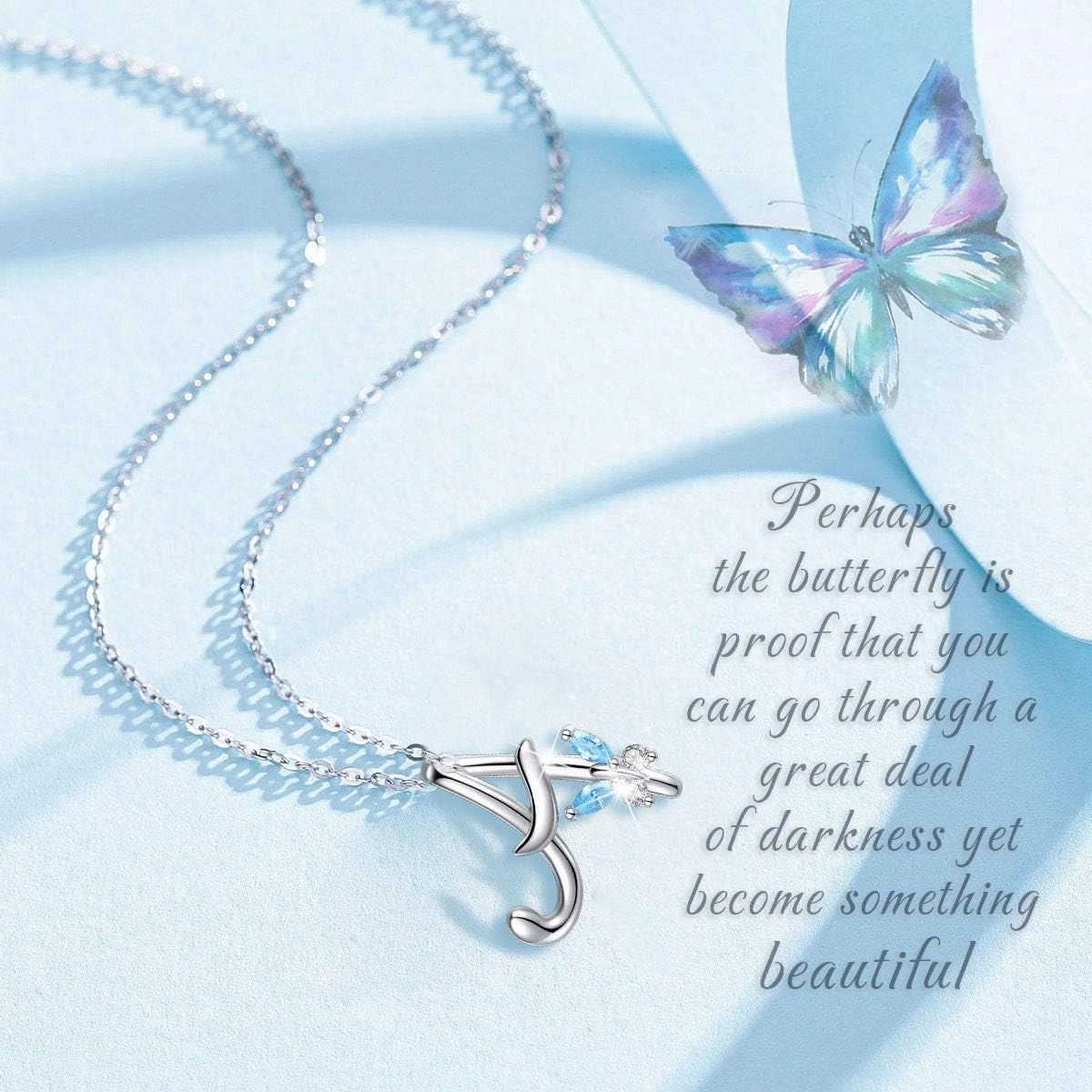 EUDORA Sterling Silver Butterfly Initial Necklaces for Women, Elegant Letter Neckles Personalized Gift for Mother, Sister, Daughter, 18 inch Chai