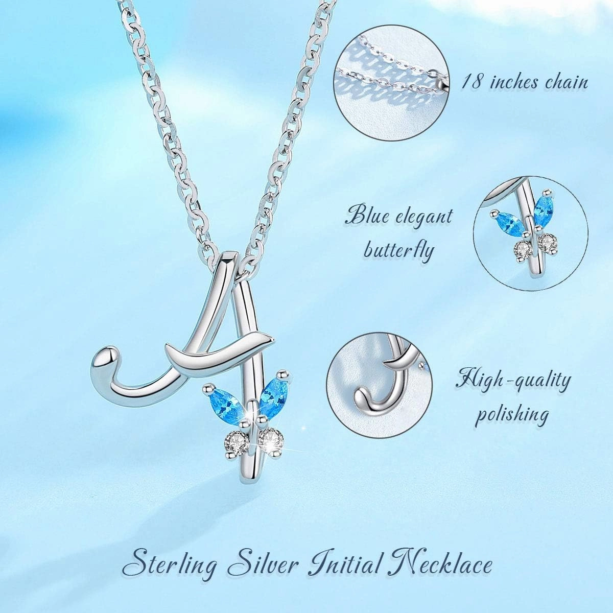 EUDORA Sterling Silver Butterfly Initial Necklaces for Women, Elegant Letter Neckles Personalized Gift for Mother, Sister, Daughter, 18 inch Chai