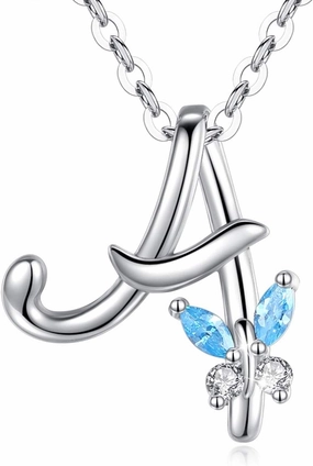 EUDORA Sterling Silver Butterfly Initial Necklaces for Women, Elegant Letter Neckles Personalized Gift for Mother, Sister, Daughter, 18 inch Chai
