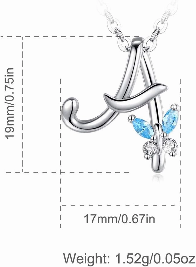 EUDORA Sterling Silver Butterfly Initial Necklaces for Women, Elegant Letter Neckles Personalized Gift for Mother, Sister, Daughter, 18 inch Chai