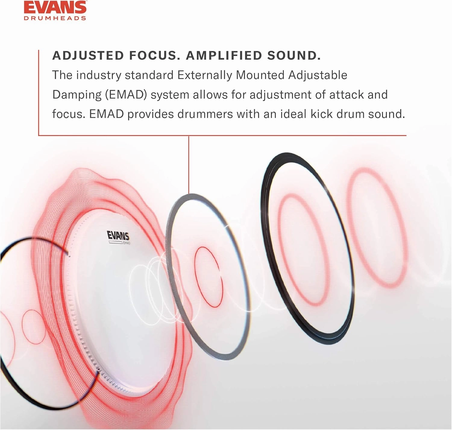 Evans EMAD2 Clear Bass Drum Head, 22” – Externally Mounted Adjustable Damping System Allows Player to Adjust Attack and Focus – 2 Foam Damping Rings for Sound Options - Versatile for All Music Genres