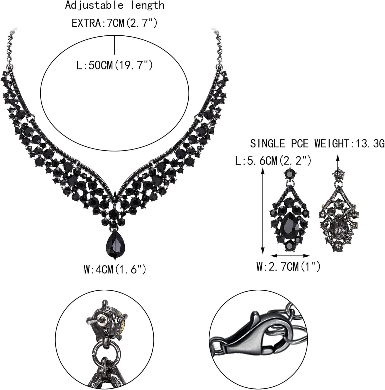 EVER FAITH Wedding Jewelry for Bride Austrian Crystal Elegant V-Shaped Teardrop Bridal Prom Statement Necklace Earrings Set for Women