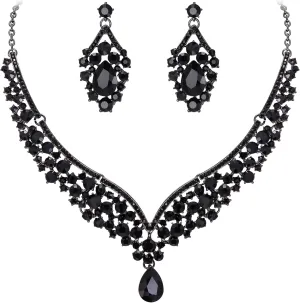 EVER FAITH Wedding Jewelry for Bride Austrian Crystal Elegant V-Shaped Teardrop Bridal Prom Statement Necklace Earrings Set for Women