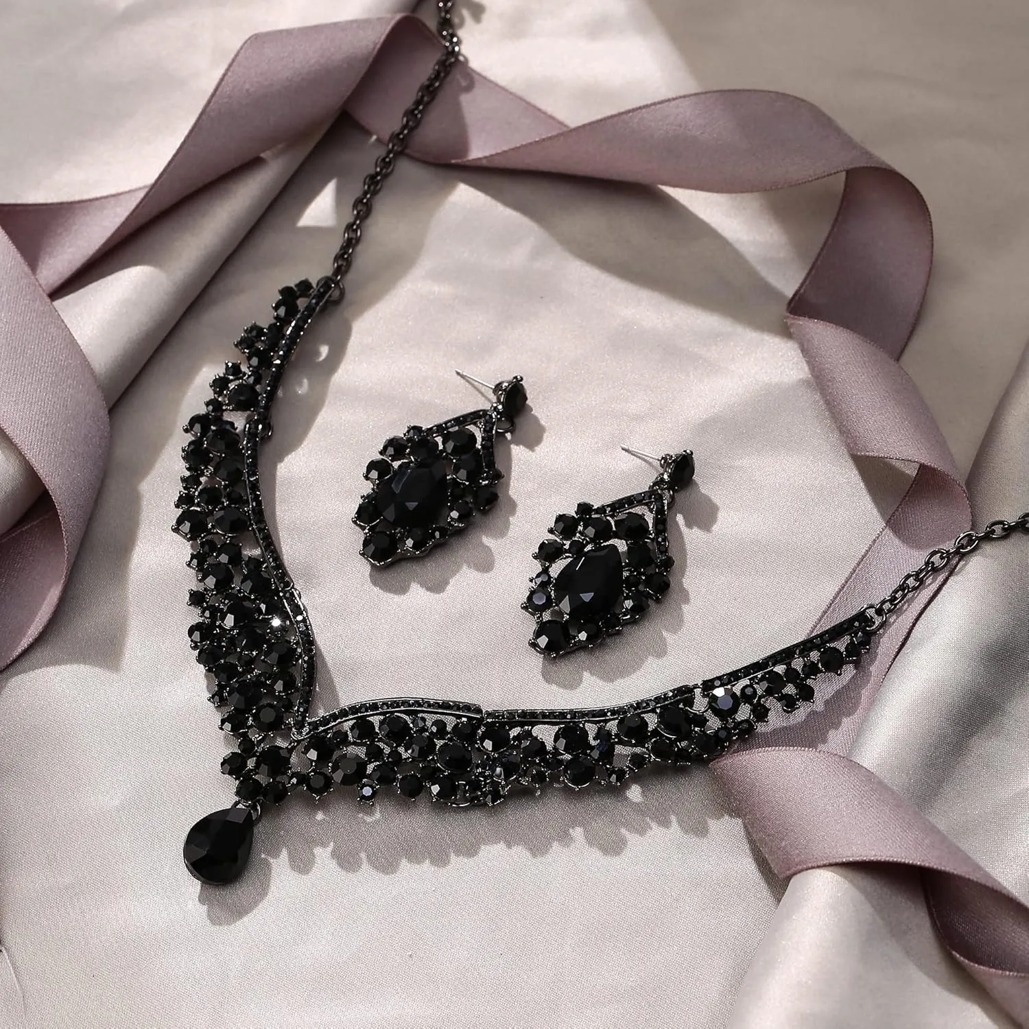 EVER FAITH Wedding Jewelry for Bride Austrian Crystal Elegant V-Shaped Teardrop Bridal Prom Statement Necklace Earrings Set for Women