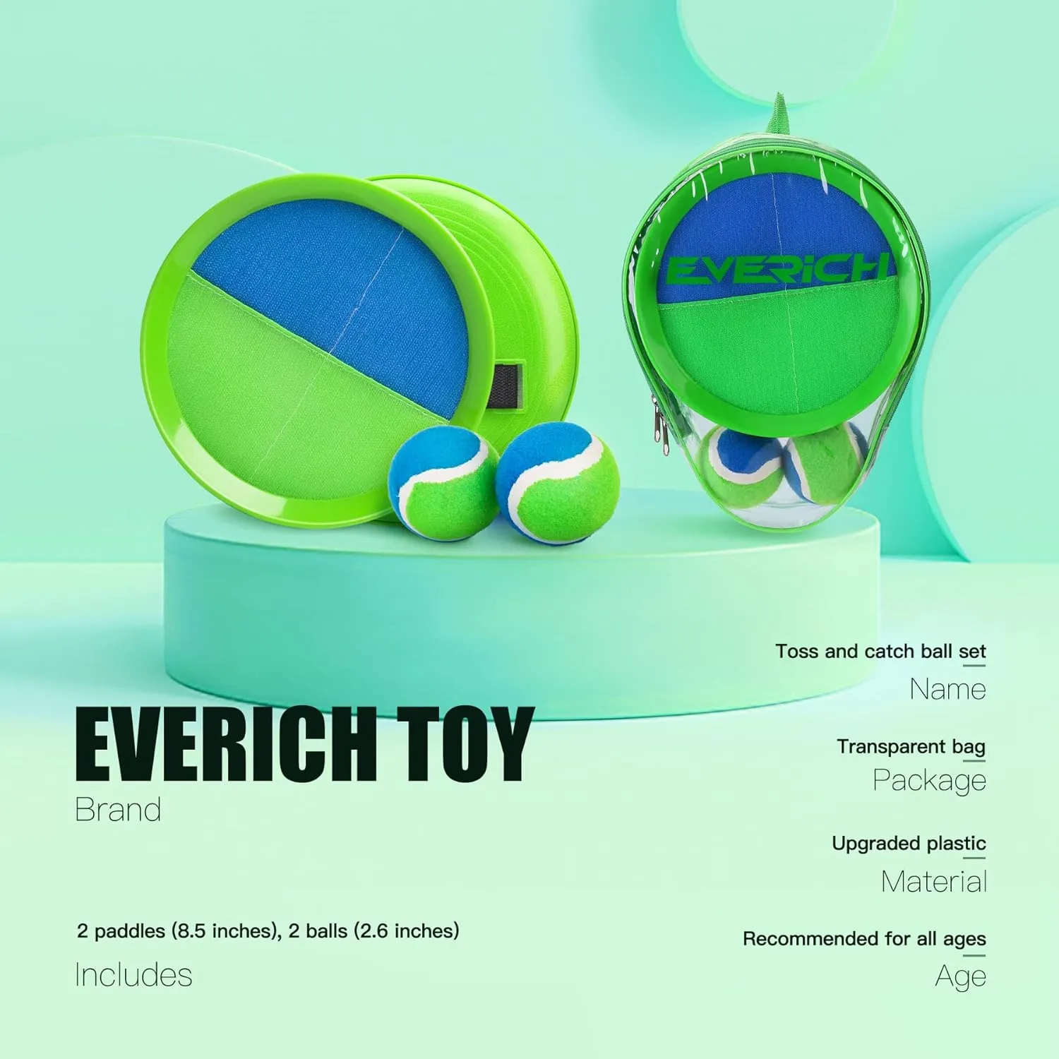EVERICH TOY Upgraded Toss and Catch Ball Game Set - Indoor and Outdoor Games for Kids 3-12, Beach Sand Pool Water Toy Includes 2 Paddles 2 Sticky Balls, Great Birthday Gifts for Boys Girls