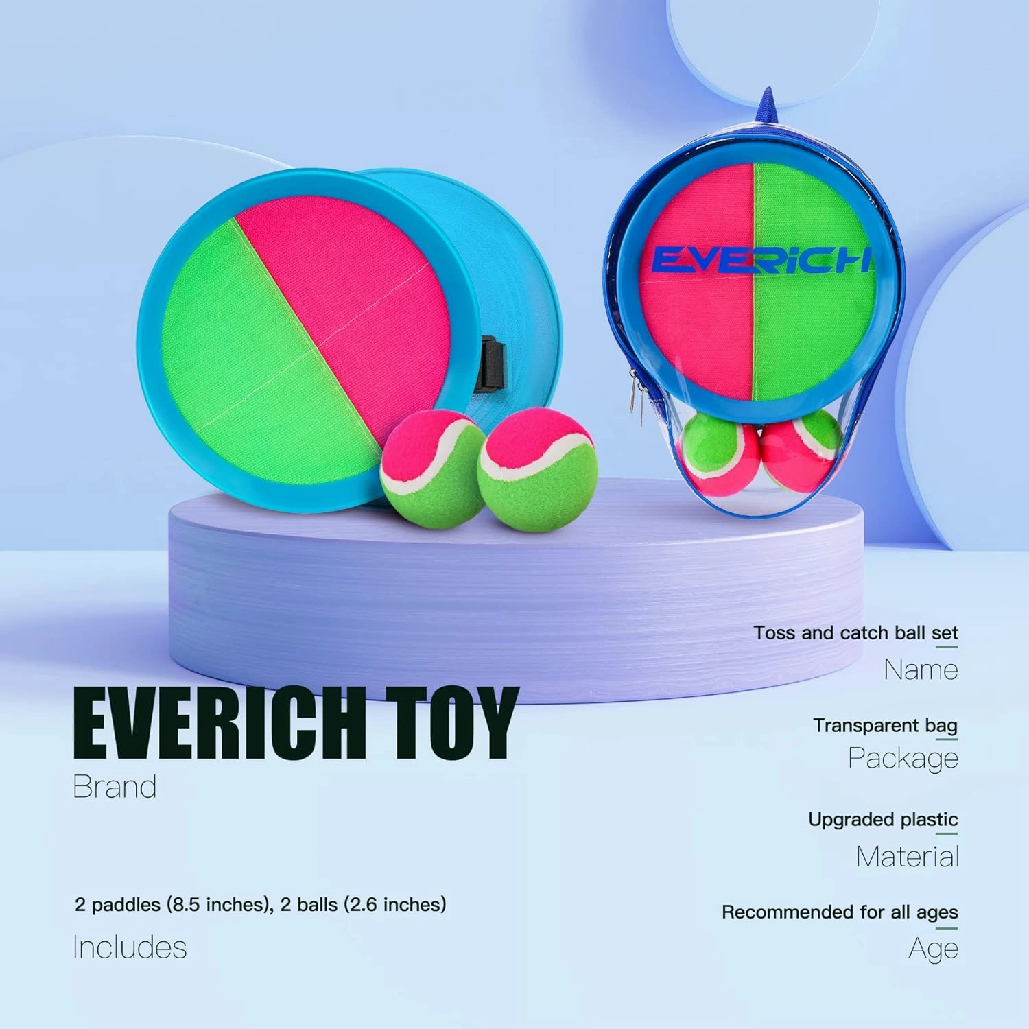 EVERICH Upgraded Toss and Catch Ball Game Set - Indoor and Outdoor Games for Kids 3-12, Beach Sand Pool Water Toy Includes 2 Paddles 2 Sticky Balls, Great Birthday Easter Gifts for Boys Girls