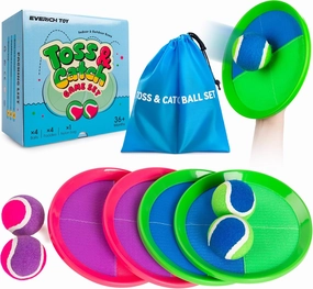 EVERICH Upgraded Toss and Catch Ball Game Set - Indoor and Outdoor Games for Kids 3-12, Beach Sand Pool Water Toy Includes 4 Paddles 4 Sticky Balls, Great Birthday Easter Gifts for Boys Girls