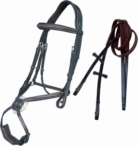 Exion Figure 8 English Jumping Bridle with Soft Padding & Rubber Reins | Anatomical Mono Crown | Grakle Noseband Mexican Bridle with SS Buckles | Premium Horse Bridle for Jumping & Eventing