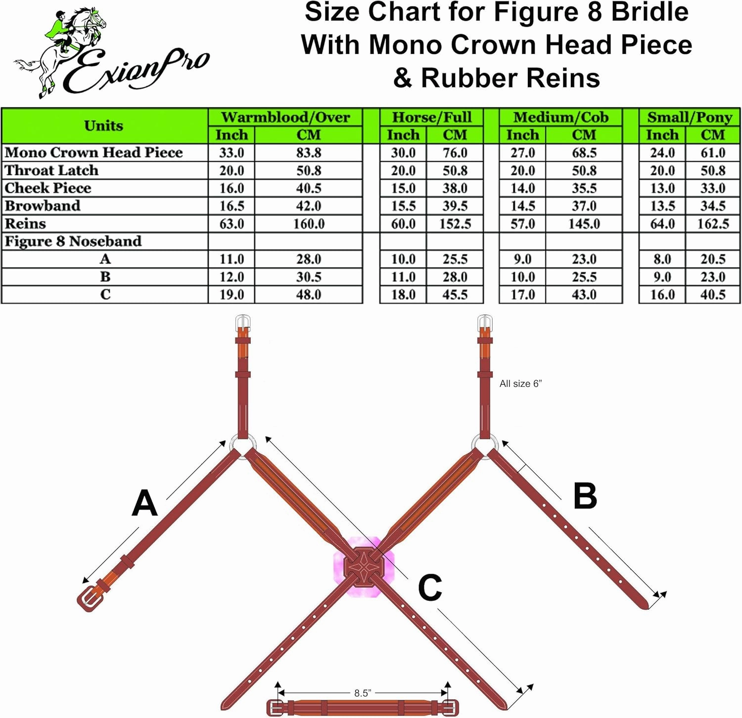 Exion Figure 8 English Jumping Bridle with Soft Padding & Rubber Reins | Anatomical Mono Crown | Grakle Noseband Mexican Bridle with SS Buckles | Premium Horse Bridle for Jumping & Eventing