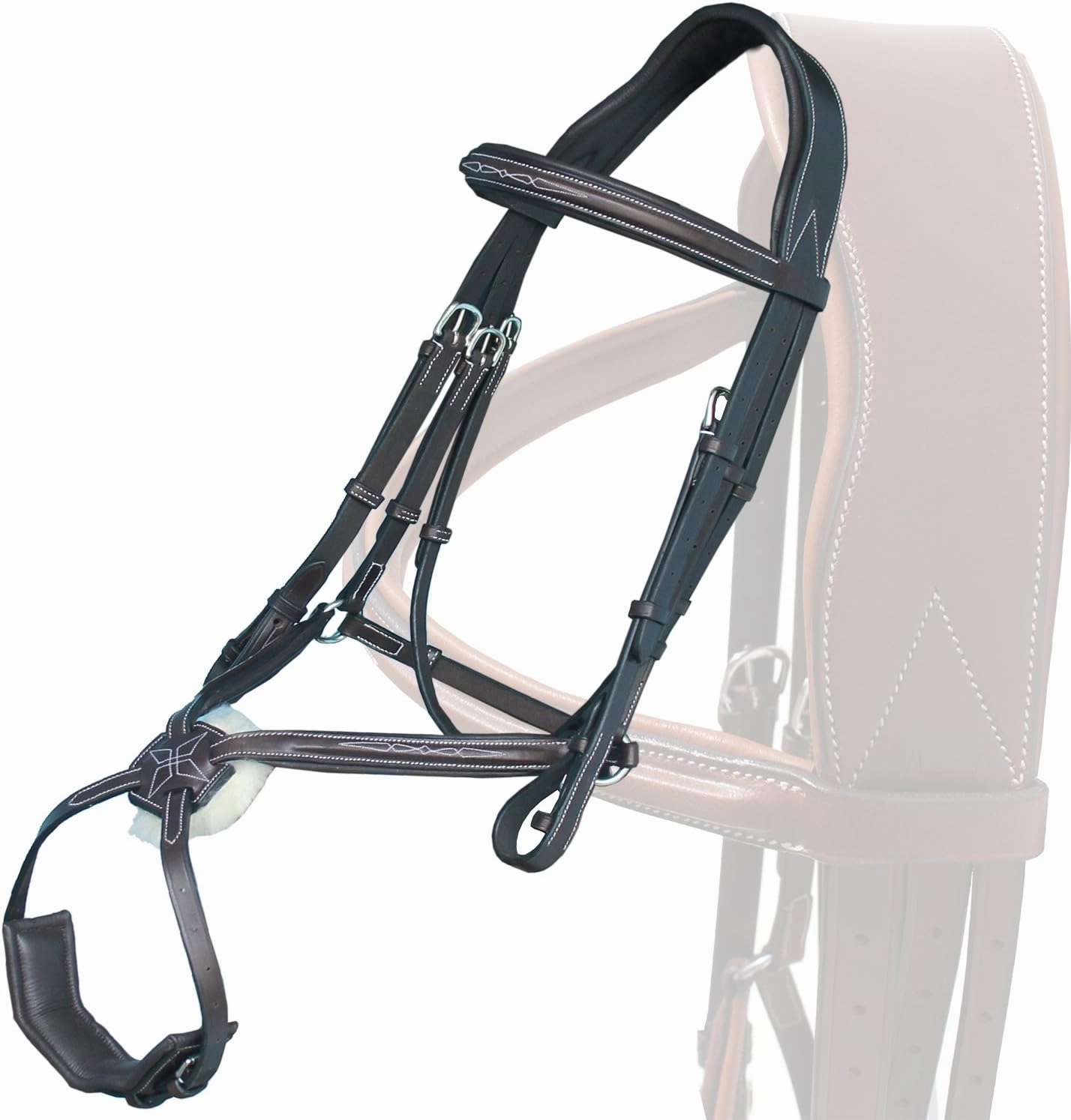 Exion Figure 8 English Jumping Bridle with Soft Padding & Rubber Reins | Anatomical Mono Crown | Grakle Noseband Mexican Bridle with SS Buckles | Premium Horse Bridle for Jumping & Eventing