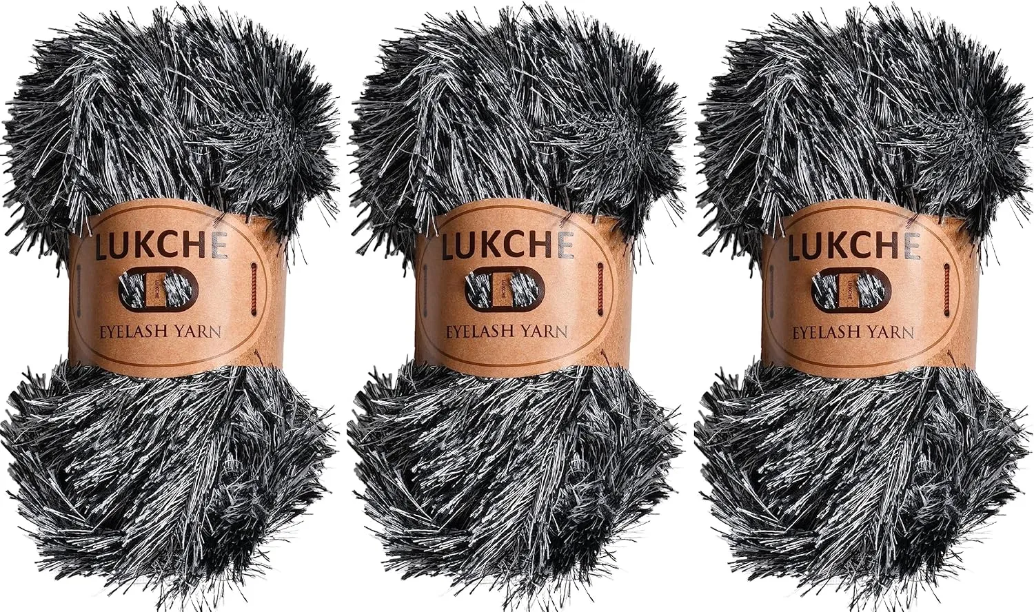 Eyelash Fun Fur Yarn Premium 100% Polyester 164 Yds (150 Mt), 3.53 Oz (100 Gr) Colorful Crochet Yarn Dıy Hand Knitting (Black White, 3 Skein)