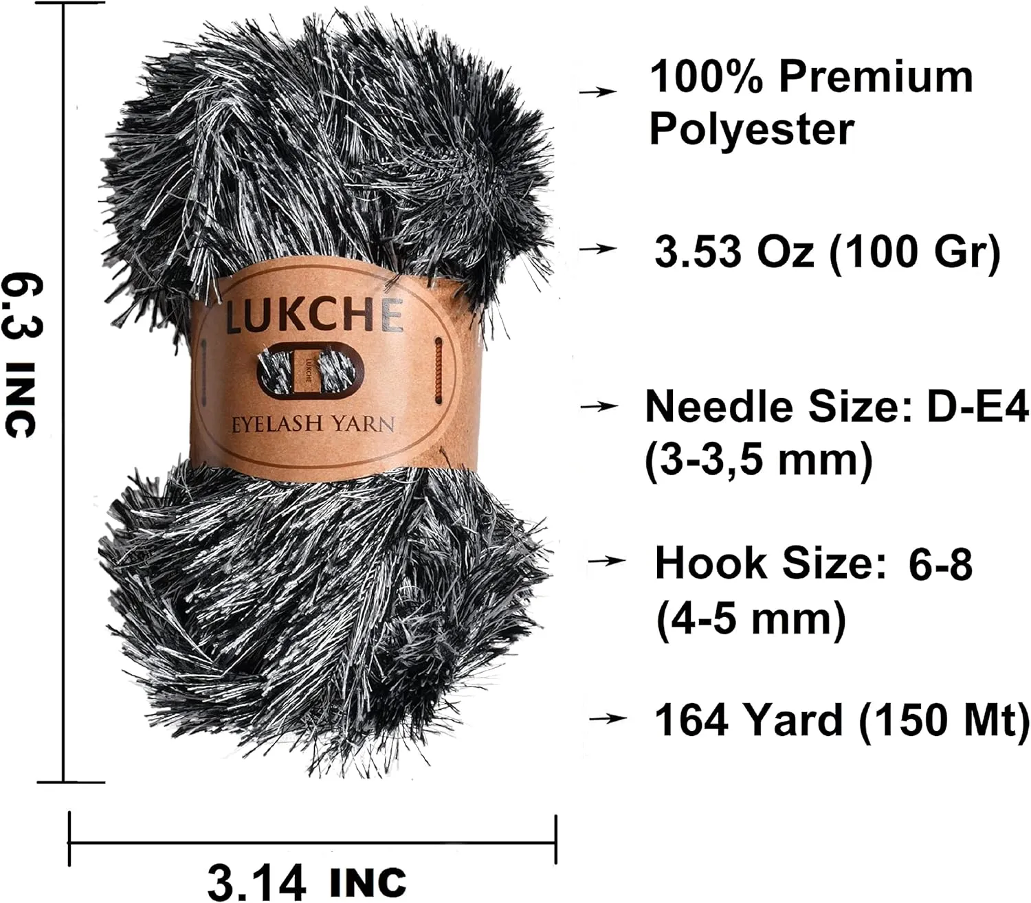 Eyelash Fun Fur Yarn Premium 100% Polyester 164 Yds (150 Mt), 3.53 Oz (100 Gr) Colorful Crochet Yarn Dıy Hand Knitting (Black White, 3 Skein)