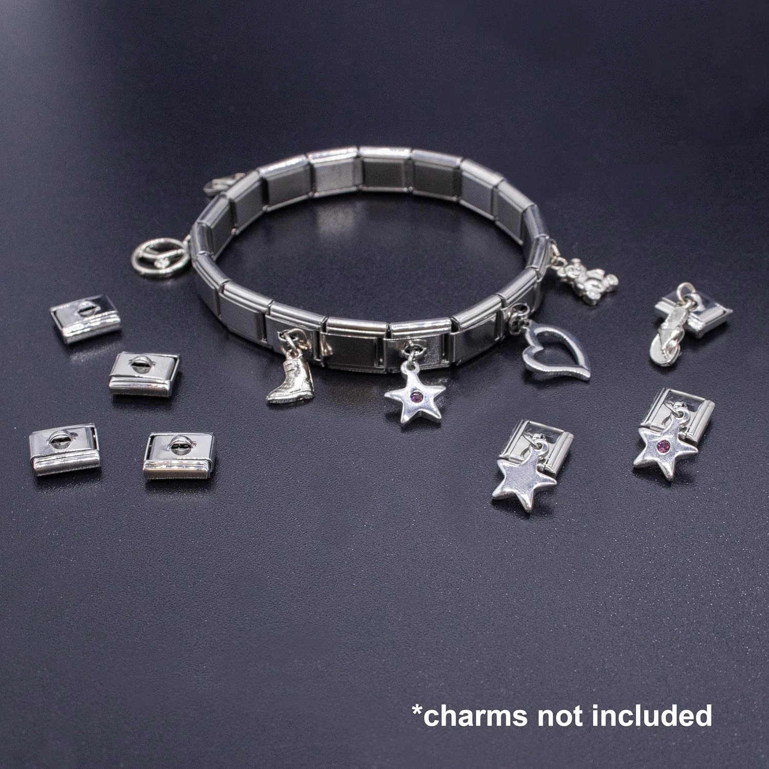 Fablinks Italian Charm Bracelet Starter Kit, 9mm 304 Stainless Steel Nomination Charms Link Bracelets for Women, Silver Modular Jewelry Pack for Men with Tool