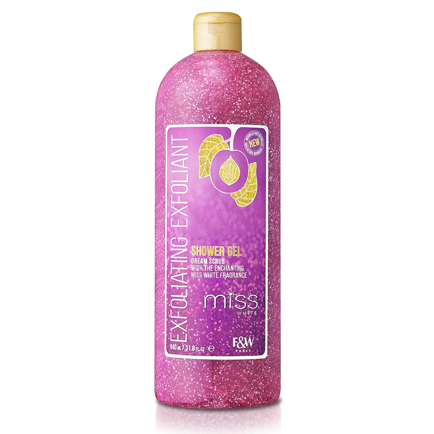 FAIR & WHITE Miss White Exfoliating Shower Gel 1000ml - Formulated to Exfoliate Skin, with Pomegranate and Glycerin