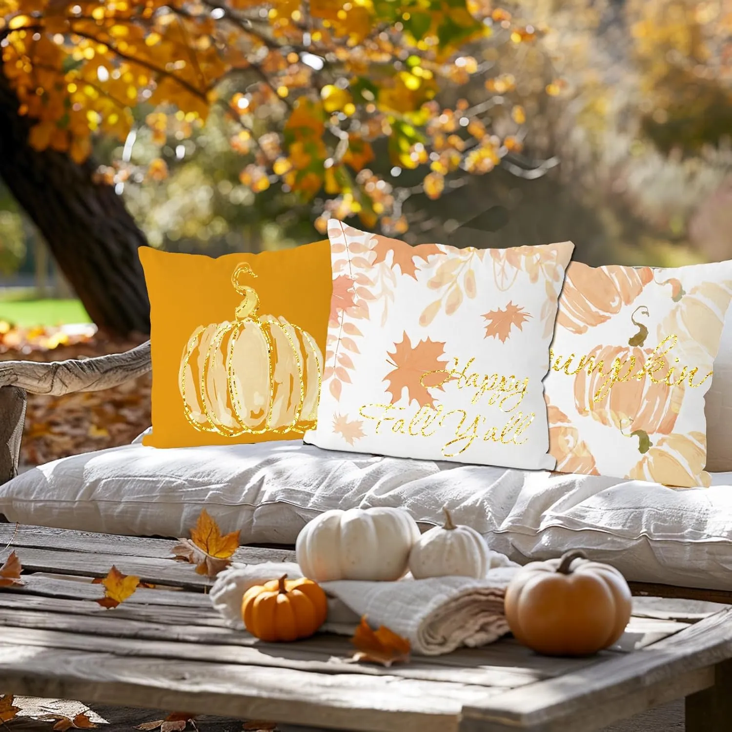 Fall Pillow Covers 16x16 Inch Set of 4 Glitter Pumpkins Throw Pillowcase Autumn Harvest Farmhouse Home Decorations Sofa Bedroom Cushion Case