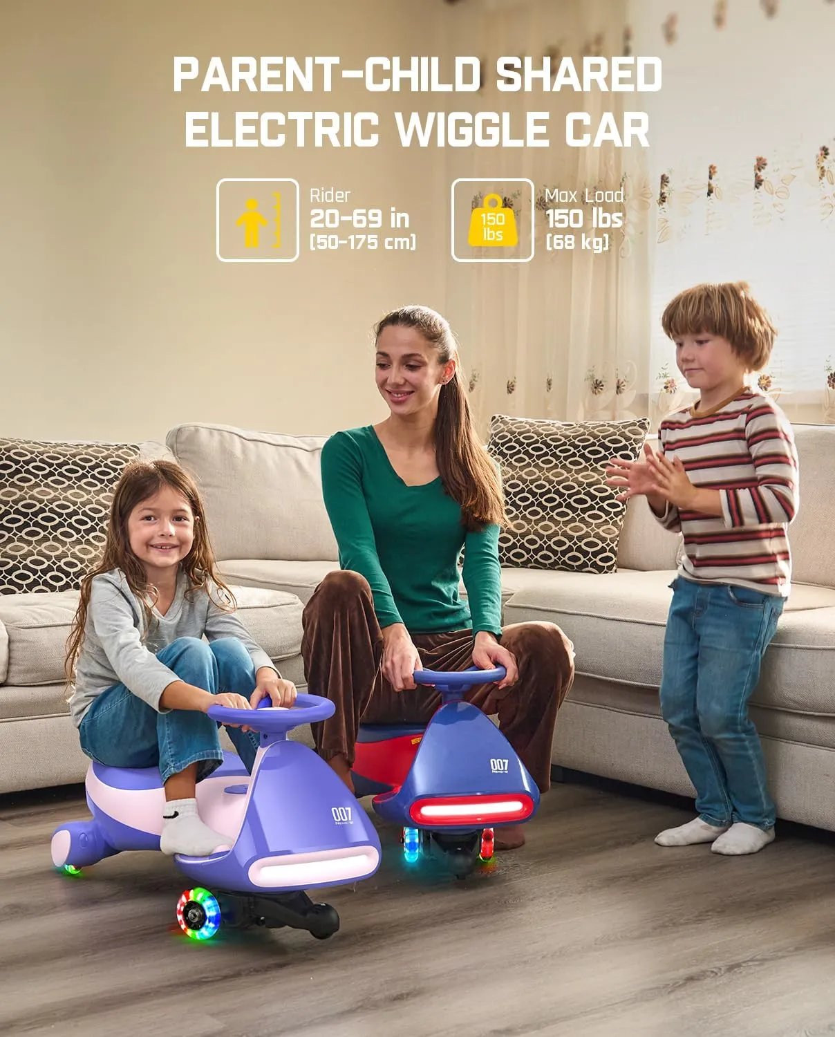 FanttikRide 12V N7 Pro Electric Wiggle Car with Pedal, Rechargeable Battery, CyberWiggle, 2 in 1 Swing Car, 2 Speed, Anti-Rollover, Flashing Wheels, Bluetooth, for Ages 3 and Up, 150 Lbs, Blue