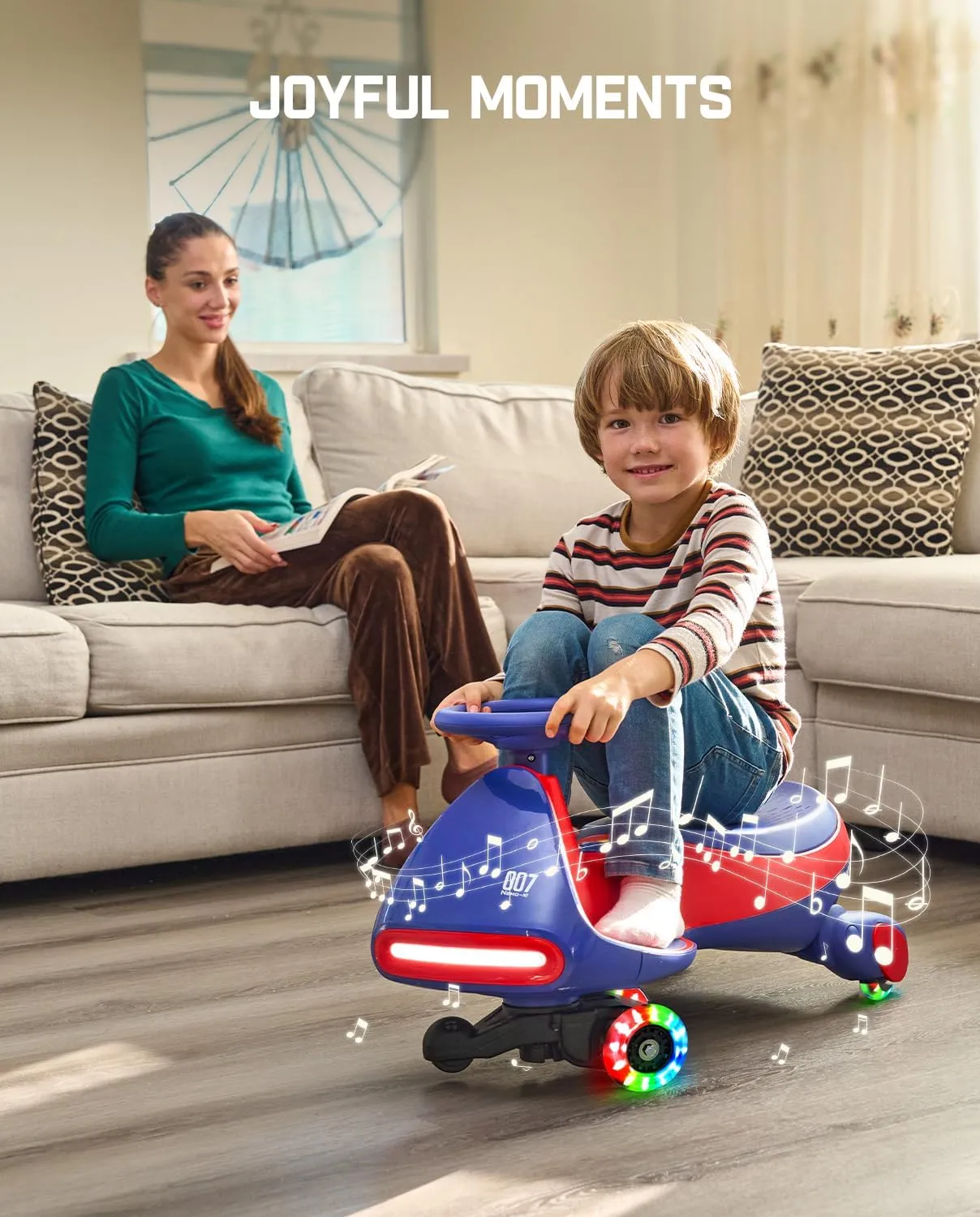 FanttikRide 12V N7 Pro Electric Wiggle Car with Pedal, Rechargeable Battery, CyberWiggle, 2 in 1 Swing Car, 2 Speed, Anti-Rollover, Flashing Wheels, Bluetooth, for Ages 3 and Up, 150 Lbs, Blue