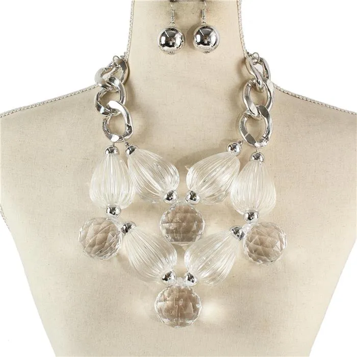 Fashion Glass Crystal Ball Chunky Necklace Set