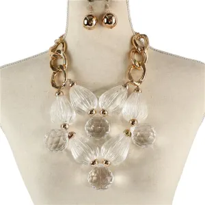 Fashion Glass Crystal Ball Chunky Necklace Set