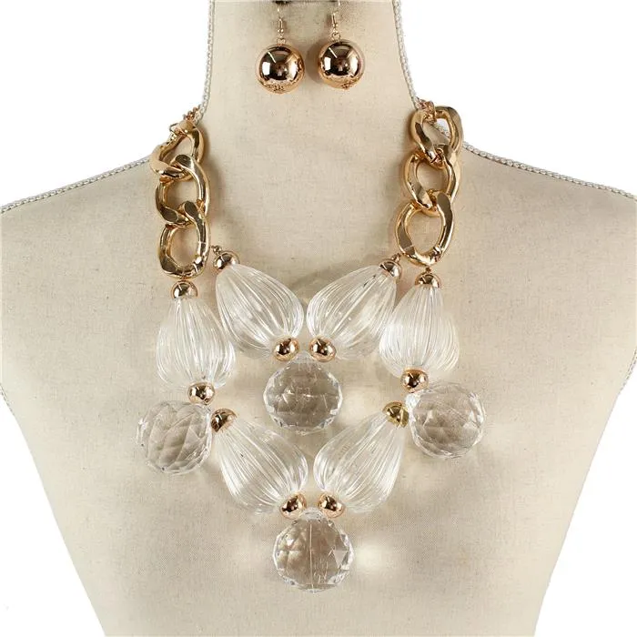 Fashion Glass Crystal Ball Chunky Necklace Set