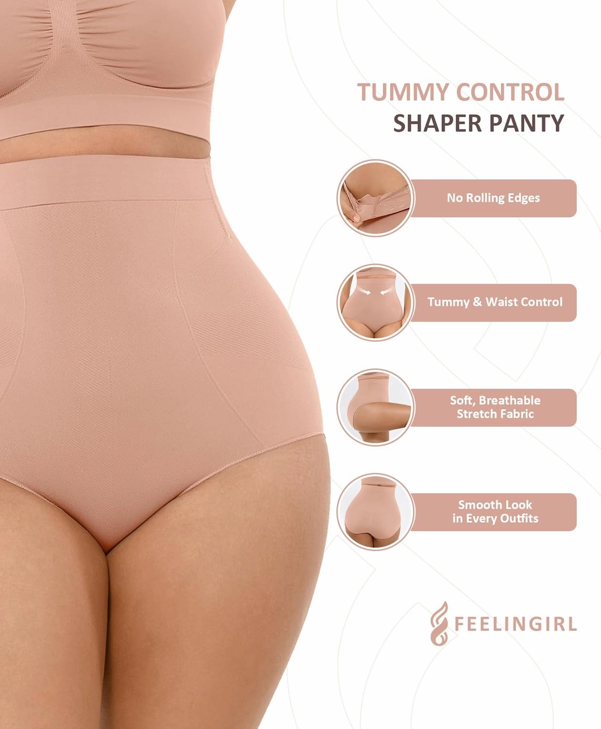 FeelinGirl Body Shaper Tummy Control Shapewear Underwear High Waisted Sculpting Briefs Panty Girdle