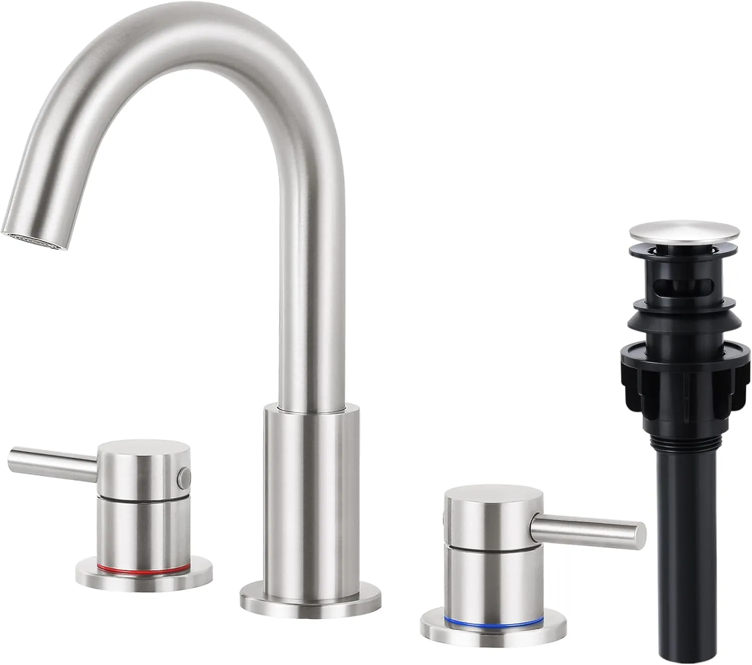 FGKQ Brushed Nickel Bathroom Faucet 3 Hole, 8 inch Widespread Bathroom Faucets for Sink 3 Hole Brushed Nickel with Pop-Up Drain Water Supply Lines