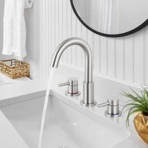 FGKQ Brushed Nickel Bathroom Faucet 3 Hole, 8 inch Widespread Bathroom Faucets for Sink 3 Hole Brushed Nickel with Pop-Up Drain Water Supply Lines