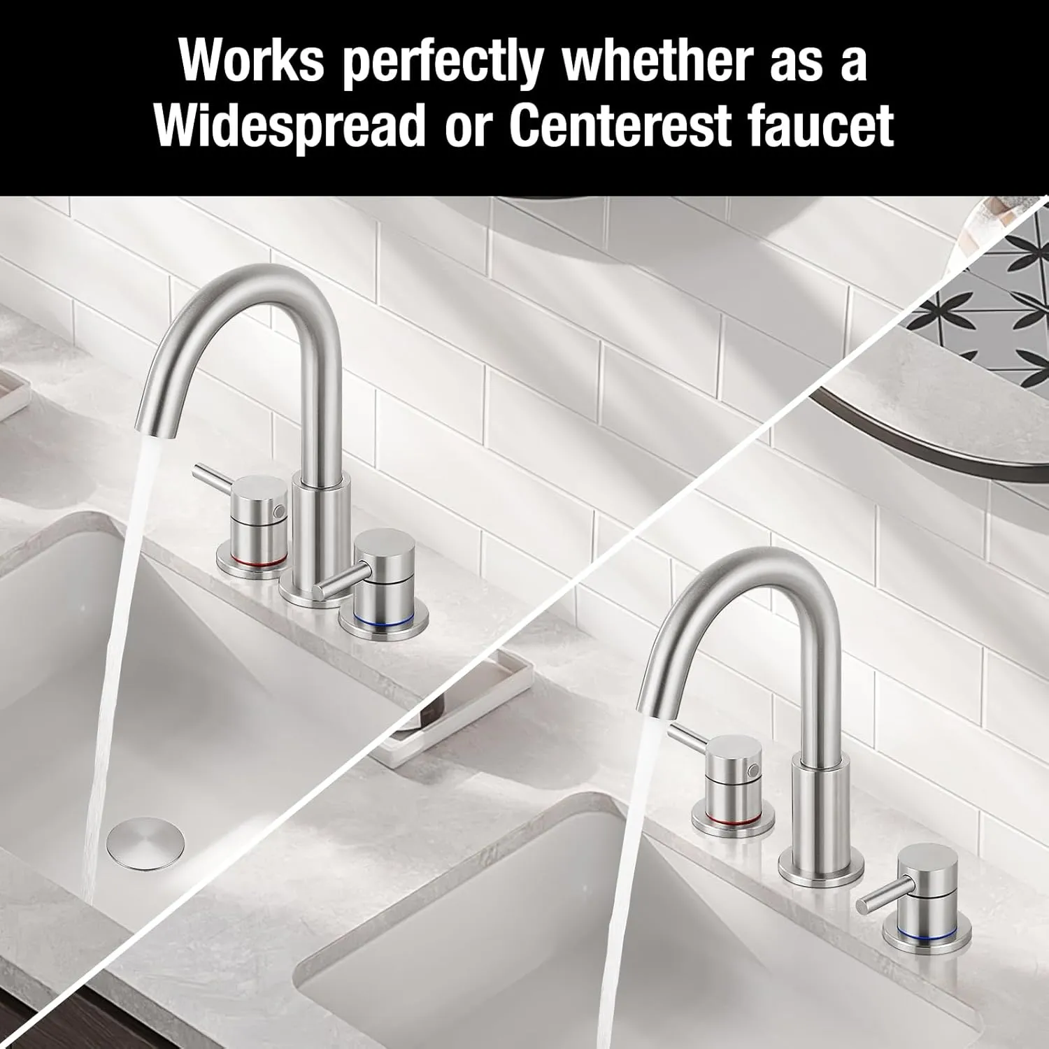 FGKQ Brushed Nickel Bathroom Faucet 3 Hole, 8 inch Widespread Bathroom Faucets for Sink 3 Hole Brushed Nickel with Pop-Up Drain Water Supply Lines