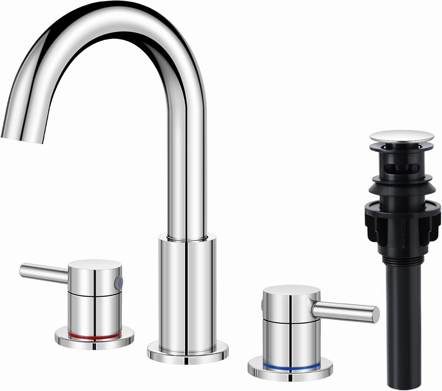 FGKQ Chrome Bathroom Faucet 3 Hole, Widespread Bathroom Faucets for Sink 3 Hole Chrome with Pop-Up Drain Water Supply Lines