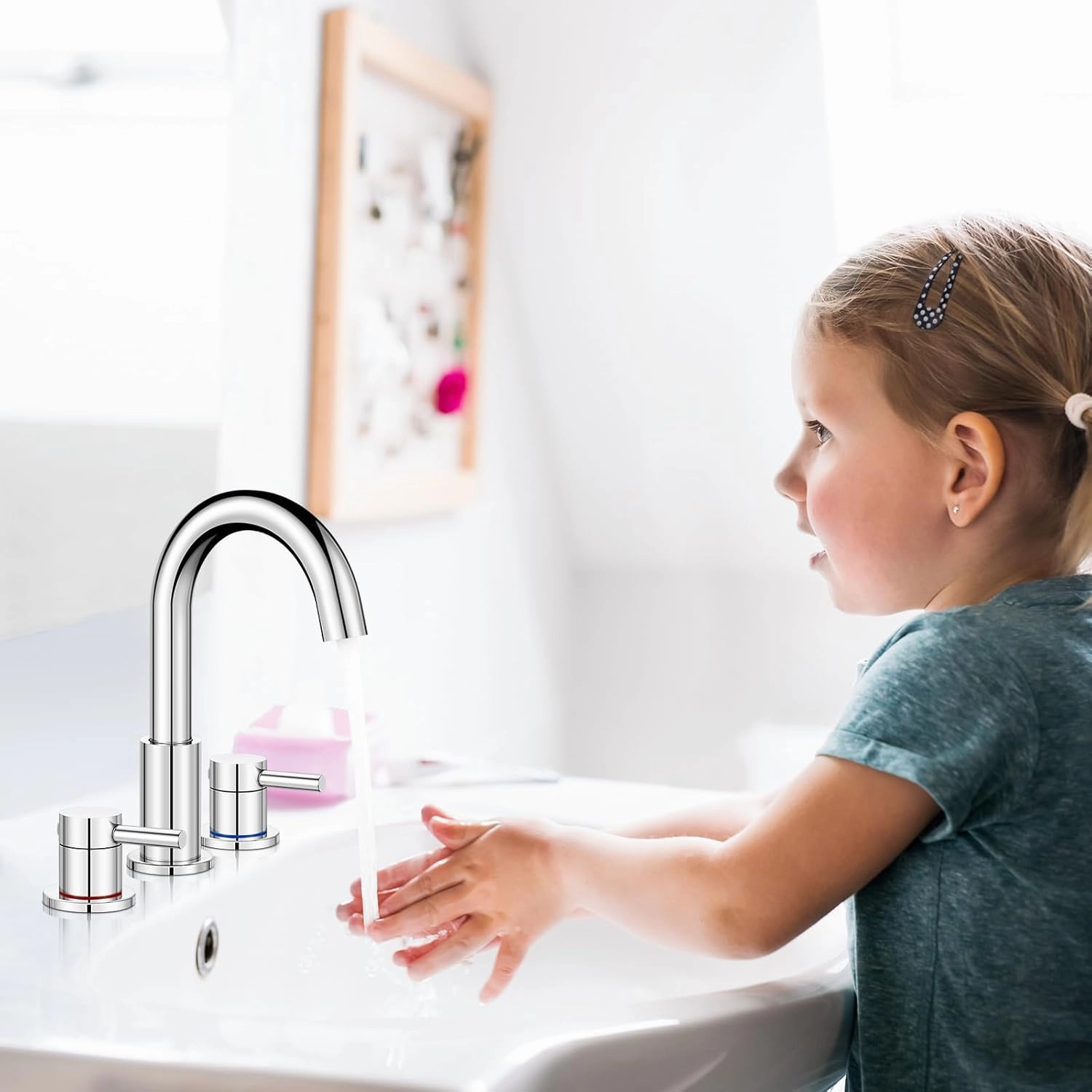 FGKQ Chrome Bathroom Faucet 3 Hole, Widespread Bathroom Faucets for Sink 3 Hole Chrome with Pop-Up Drain Water Supply Lines