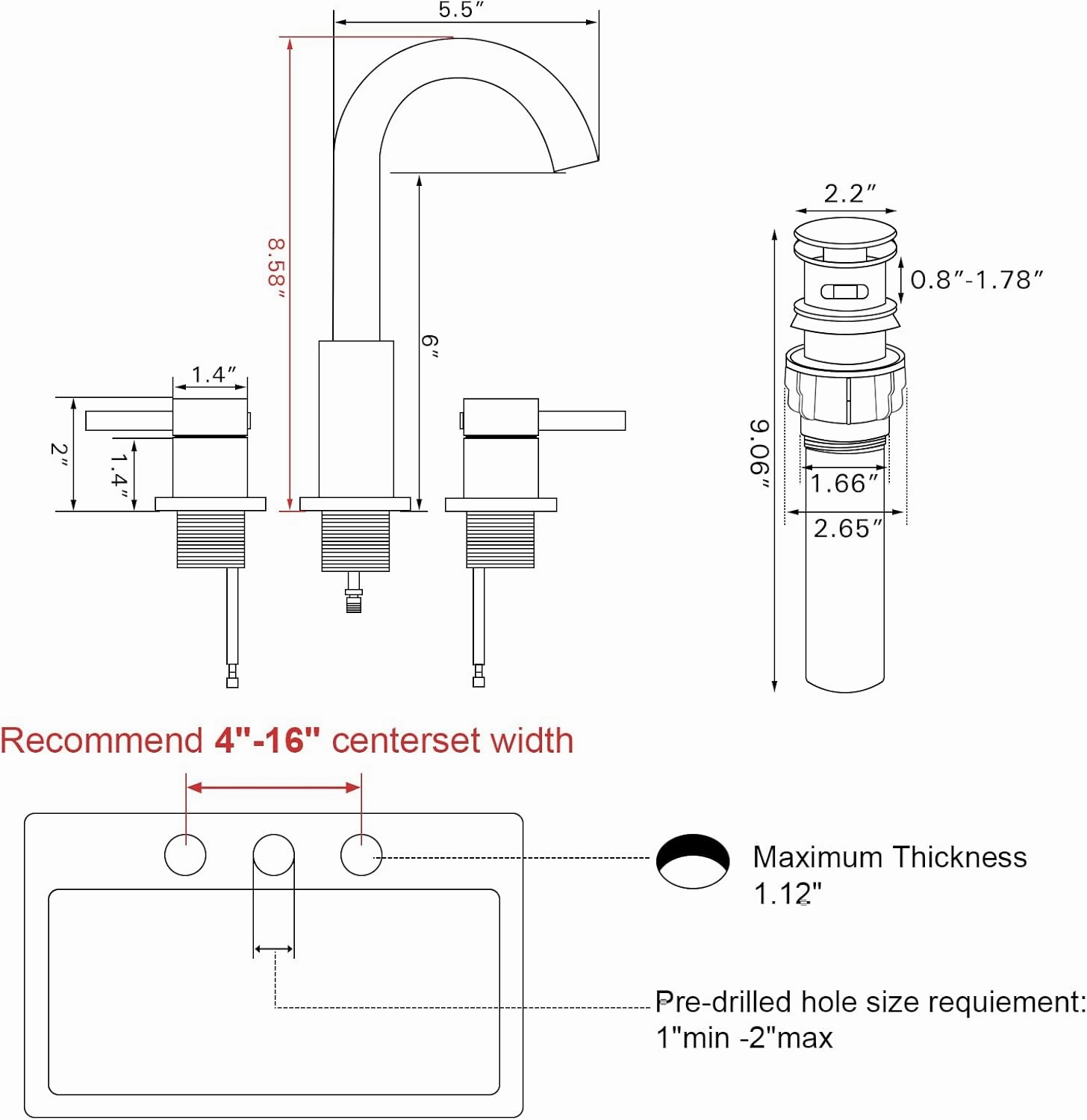 FGKQ Chrome Bathroom Faucet 3 Hole, Widespread Bathroom Faucets for Sink 3 Hole Chrome with Pop-Up Drain Water Supply Lines