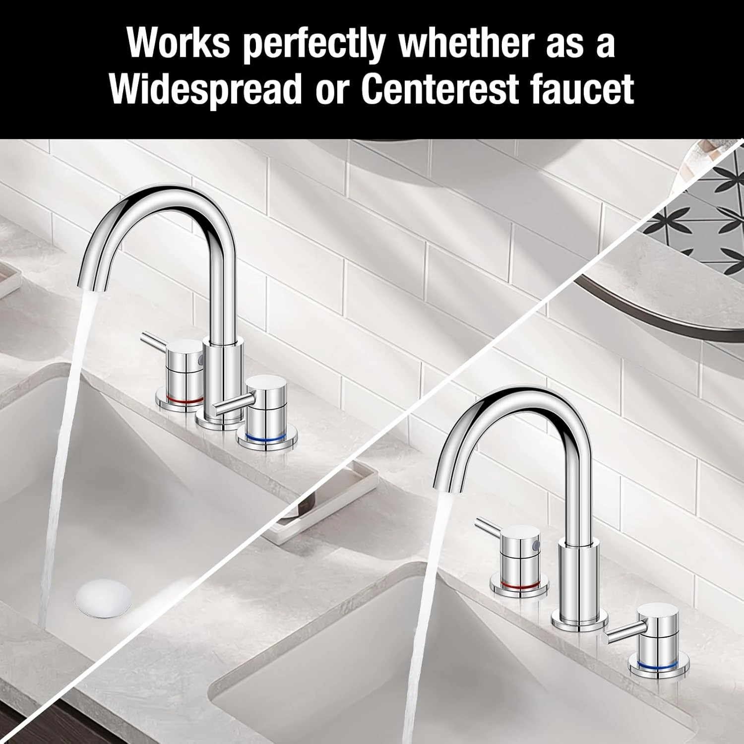 FGKQ Chrome Bathroom Faucet 3 Hole, Widespread Bathroom Faucets for Sink 3 Hole Chrome with Pop-Up Drain Water Supply Lines