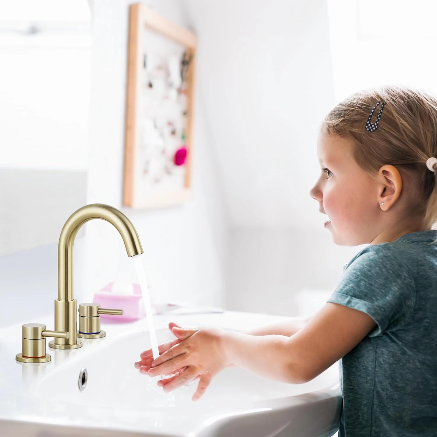 FGKQ Gold Bathroom Sink Faucet 2 Handle 8 Inch 3 Hole Widespread with Valve and Water Supply Hoses, with Overflow Pop Up Drain Assembly, Brushed Gold