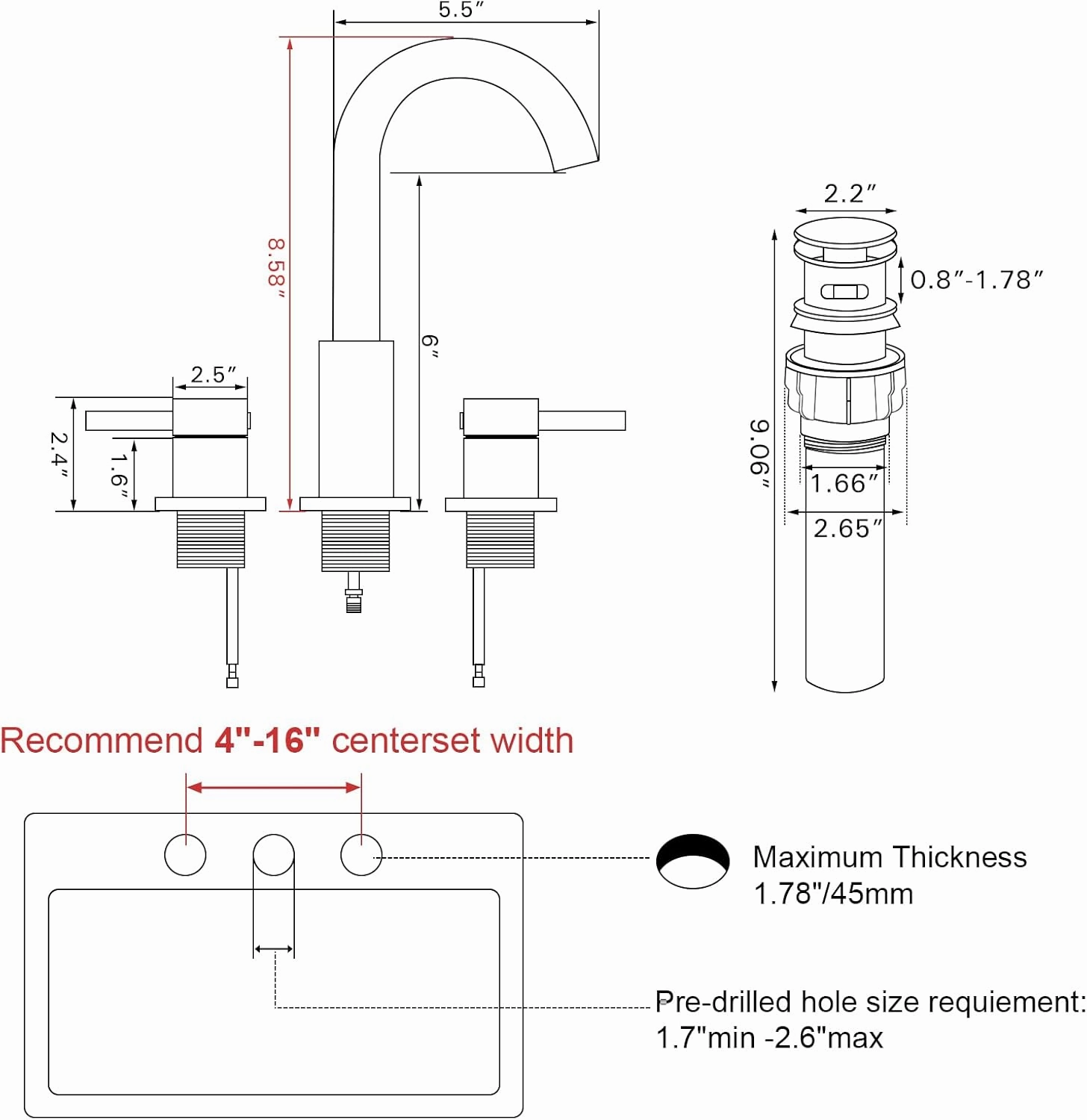 FGKQ Gold Bathroom Sink Faucet 2 Handle 8 Inch 3 Hole Widespread with Valve and Water Supply Hoses, with Overflow Pop Up Drain Assembly, Brushed Gold