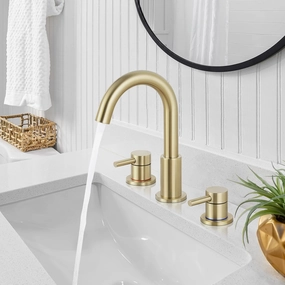 FGKQ Gold Bathroom Sink Faucet 2 Handle 8 Inch 3 Hole Widespread with Valve and Water Supply Hoses, with Overflow Pop Up Drain Assembly, Brushed Gold