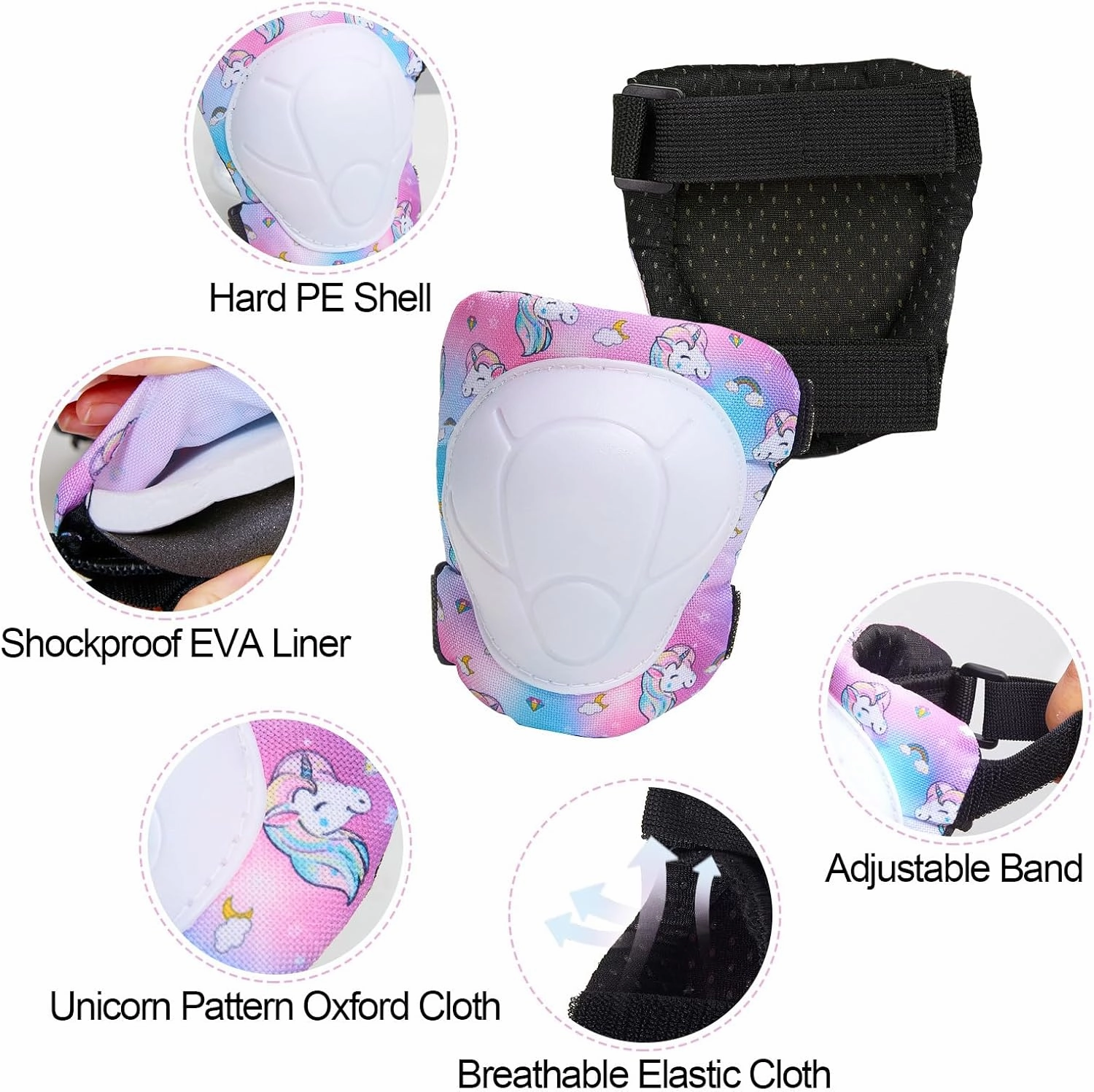 FIODAY Kids Helmet Knee Pads for Kids Unicorn Knee and Elbow Pads Wrist Guards Adjustable Protective Gear Set for Girls Boys Sports Skateboard Inline Skating Scooter