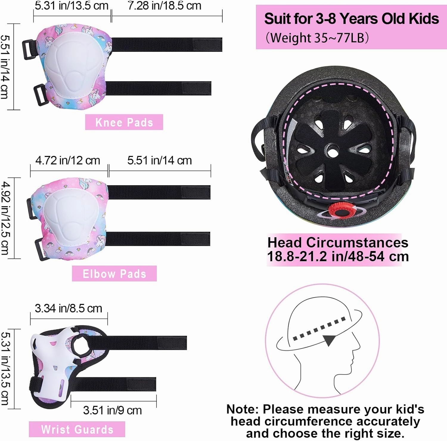 FIODAY Kids Helmet Knee Pads for Kids Unicorn Knee and Elbow Pads Wrist Guards Adjustable Protective Gear Set for Girls Boys Sports Skateboard Inline Skating Scooter